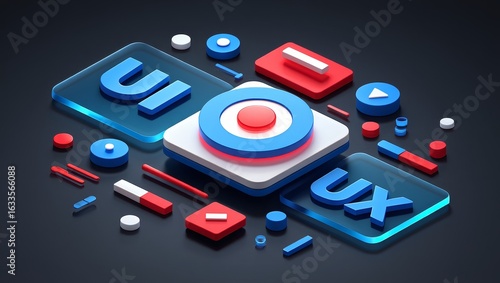 Abstract 3D Illustration of UI/UX Design Elements