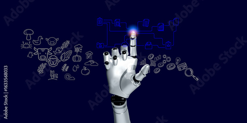technology digital icon on robotic hand.The advent of AI is changing the business model from thinking to creating chats and prompt for AI to create work models