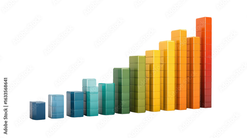Fototapeta premium Bar graph with ascending columnsTransparent background, PNG file