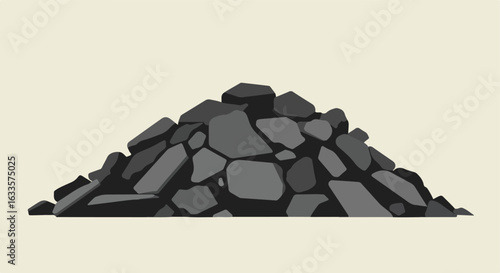 A monochrome pile of rocks on a beige surface, simple vector illustration