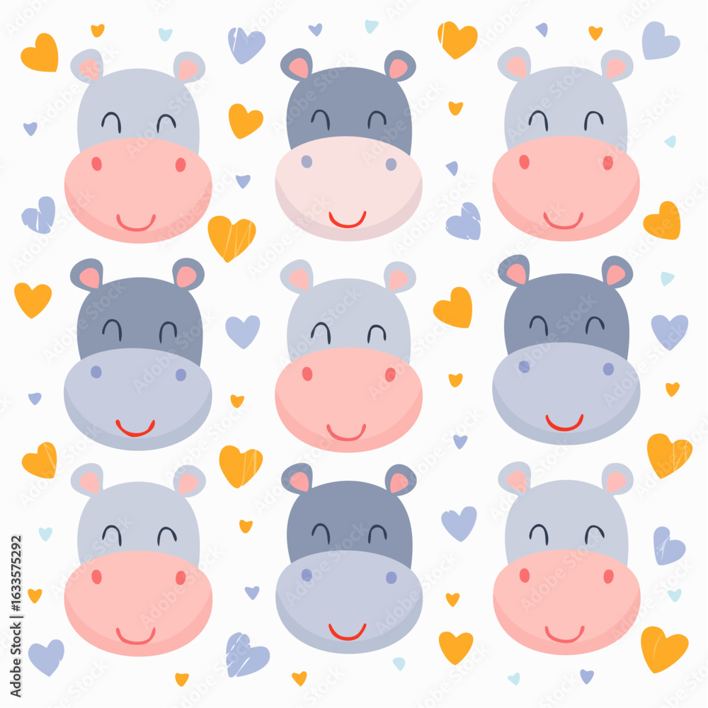 Fototapeta premium Minimal hippopotamus faces in flat style