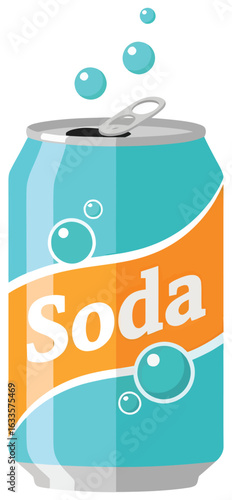 Vector illustration of a colorful soda can with sparkling bubbles and a modern design, perfect for beverage, drink, and refreshment themes