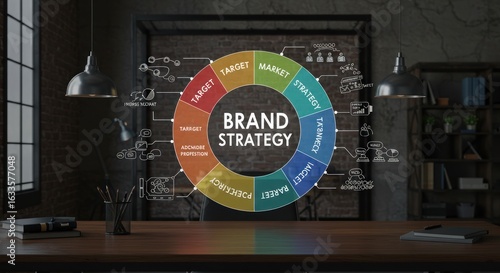 Innovative brand strategy concept visualized in a contemporary workspace setting with a diagram
