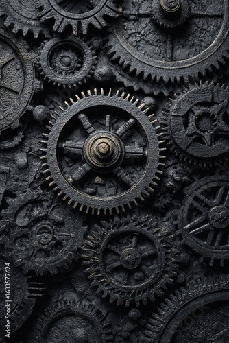 Wallpaper Mural Dark, intricate gear mechanism Torontodigital.ca