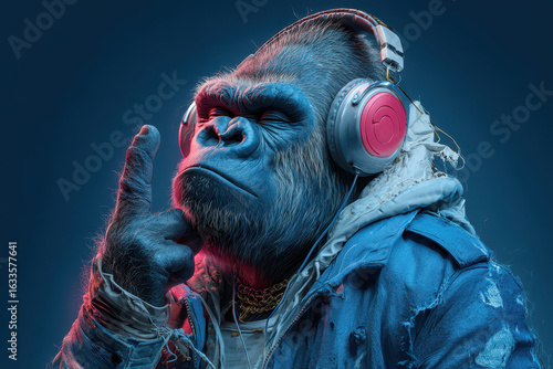 Wallpaper Mural Futuristic stylish gorilla sporting vibrant headphones and trendy clothing in a vibrant urban setting exuding confidence and style Torontodigital.ca