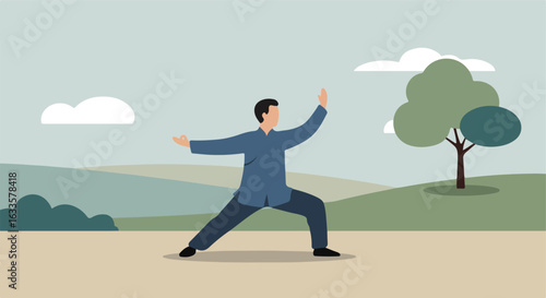 Man in stance amidst nature