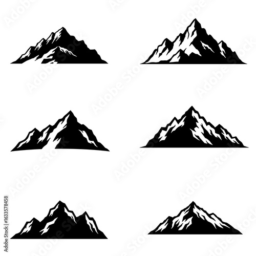 Black and white mountain icon on white background