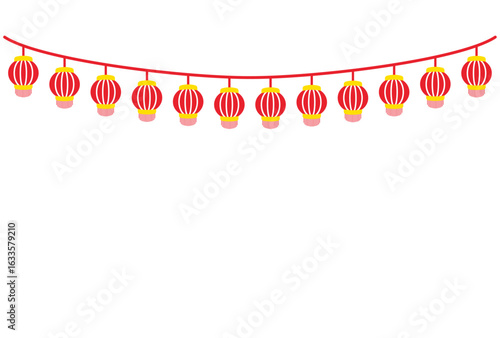 旧正月に飾る赤いランタンのシンプルなイラスト