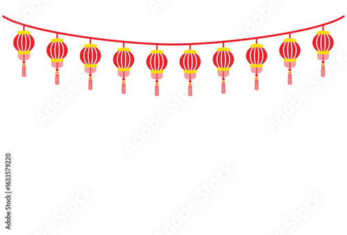 旧正月に飾る赤いランタンのシンプルなイラスト
