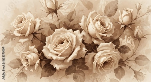 Abstract Rose Floral Texture in Beige and Brown Tones