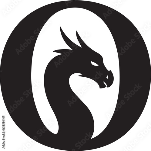 Black dragon head silhouette within a white circle vector