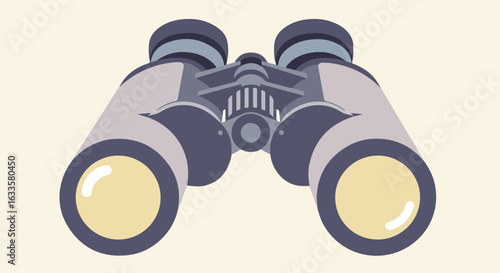 Gray binoculars illustration with tan lenses on a tan background