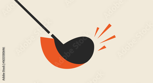 Graphic golf club hitting ball, stylized and clean design.
