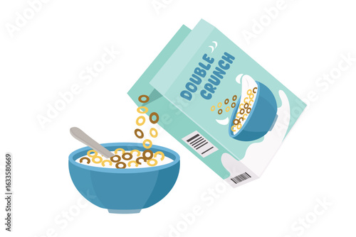 Double crunch cereal. Healthy breakfast. Food packaging.