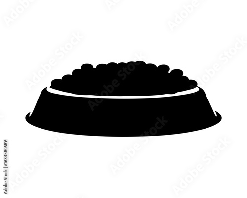 Full black silhouette of a pet food bowl with kibble inside