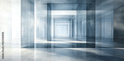 Wallpaper Mural Abstract Modern Glass Tunnel with Repeating Geometric Frames in Cool Blue Tones Torontodigital.ca