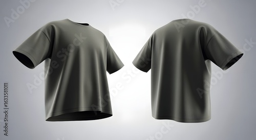 Floating Dark Gray T-shirts Front and Back on Gradient Background