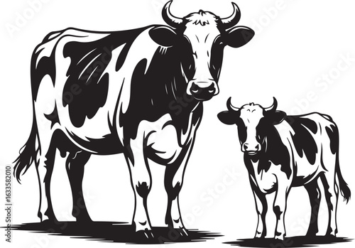 Cow Silhouette Vector | Farm Animal Clipart  Dairy Cow Silhouette | Rustic Farm Design  Standing Cow Silhouette | Livestock Animal Art