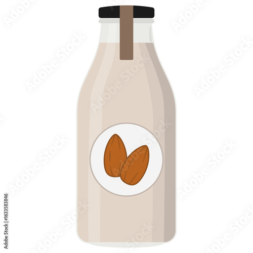 illustration of almond milk in a glass bottle
