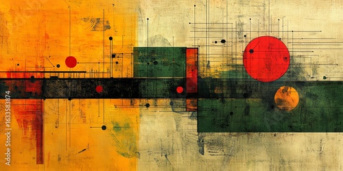 Abstract Geometric Pattern with Vibrant Red Green and Orange Colors in Modern Artistic Style