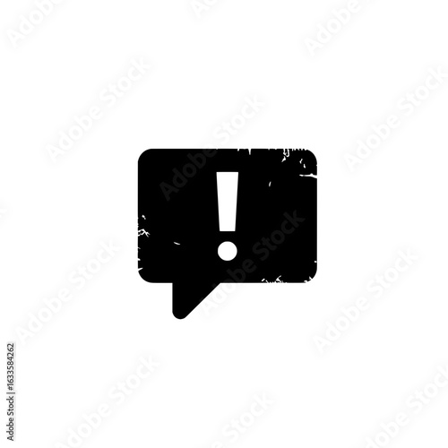 Urgent Notice Icon: A bold black icon of an exclamation mark within a speech bubble, representing an urgent message, alert, or important information, standing out in a clean and minimalist design.