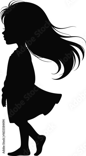 Girl walking with flowing hair silhouette long hair