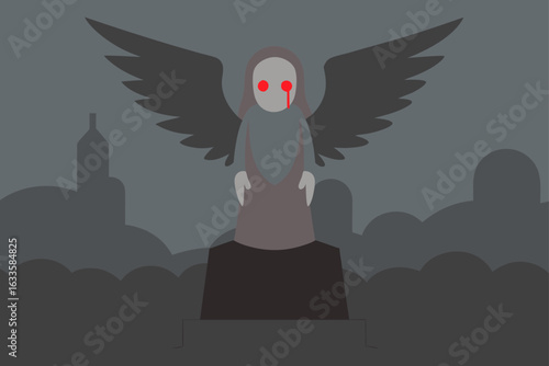 Bleeding Eyed Angel Statue in Fog