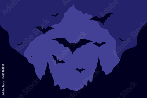 Bats Swarming from Twilight Cavern