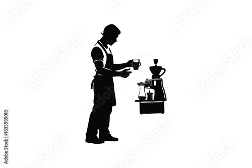 high quality Silhouette of a man pouring coffee from a French press into a cup highlighting the art of brewing and the beauty of everyday moments