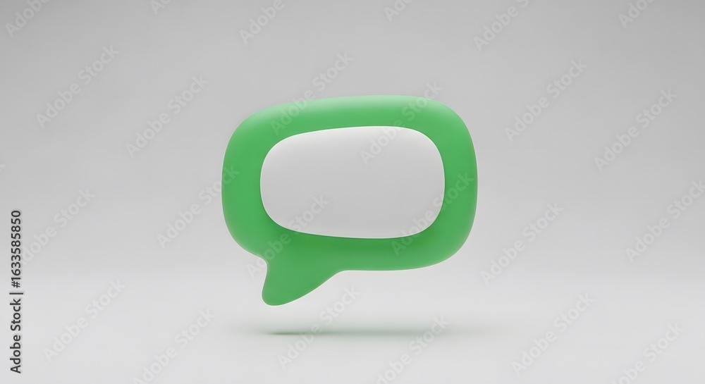 Naklejka premium A single green 3D speech bubble with soft, rounded edges floating against a clean light grey background.