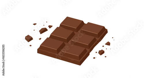Isometric chocolate bar with some missing pieces on a white backdrop