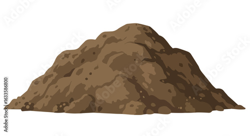 Mound of brown soil or dirt, isolated on white