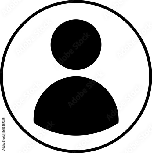 Simple and Minimalist Black and White User Icon with a Circle Shape, Suitable for Profile Pictures or Representing a User Account
