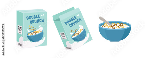 Cereal cardboard. Cereal breakfast. Open cardboard. Product illustration.