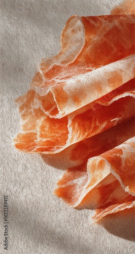 Close-up of thinly sliced cured meat