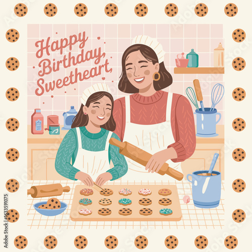 Birthday Baking Fun Mother and Daughter Making Cookies Together Sweetheart's Special Day
