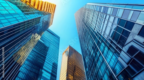 Wallpaper Mural Low-angle view of modern skyscrapers against a clear blue sky Torontodigital.ca