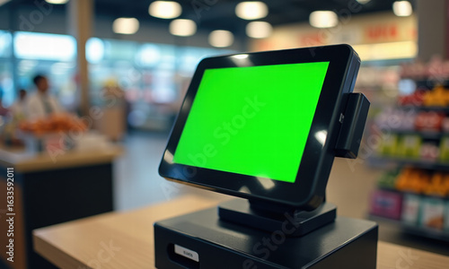 Green Screen Cash Register in Retail Store