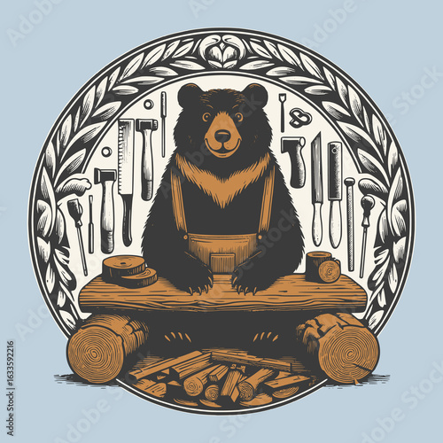 Vintage-style animal craftsman character, bear edition