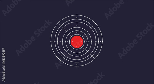Red-centered target with white concentric circles and numbers on dark backdrop