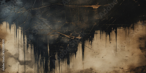 Abstract texture of grunge brush strokes with rough black scratches and parchment-like appearance with a beige or light brown tone, marked by scratches, splatters, and faint lines vector background.