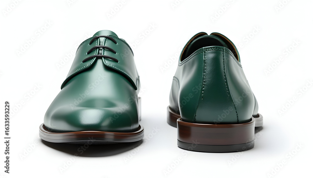 Fototapeta premium Pair of Green Leather Dress Shoes on White Background