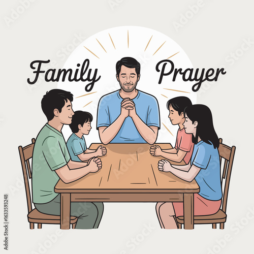 Family Prayer Togetherness A Family Praying Together at Table Seeking Guidance and Strength