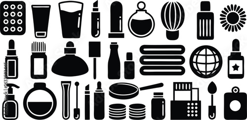 Beauty and Skincare Icons Including Perfume Lotion Makeup and Cosmetics vector illustration