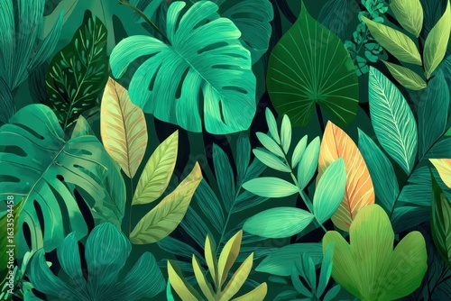 Wallpaper Mural Vibrant composition of tropical green leaves showcasing diverse shapes and textures in a lush botanical setting Torontodigital.ca