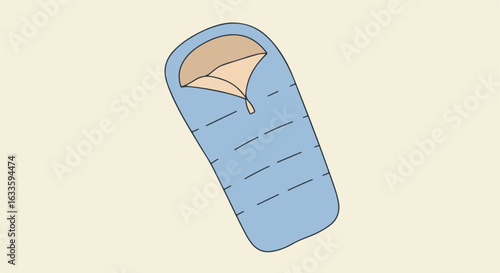 Cartoon of a light blue sleeping bag, open and unzipped