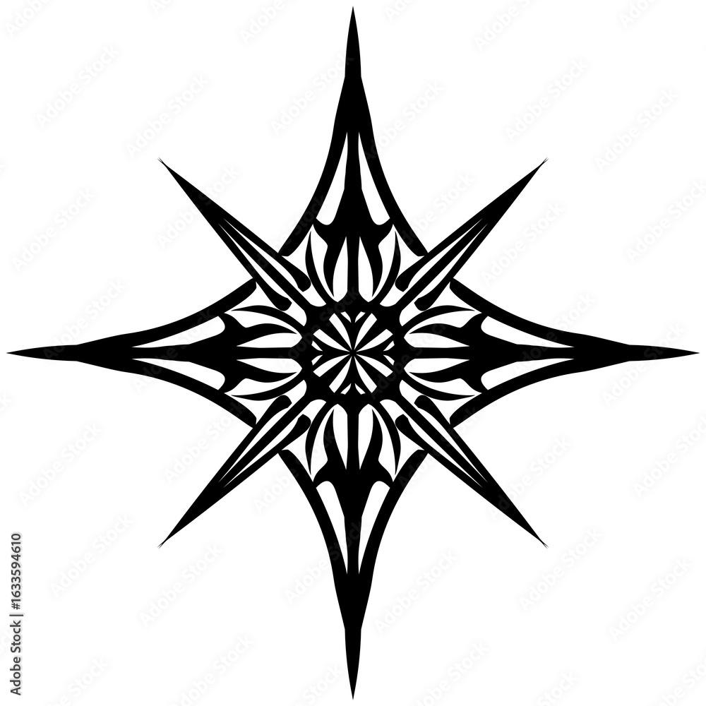 Obraz premium Intricate Gothic Eight-Pointed Star with Tribal Blade Motifs