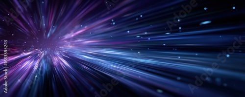 Abstract background depicting vibrant blue and purple light streaks and particles
