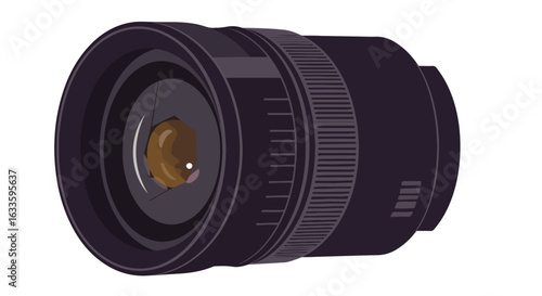 Camera lens with closed aperture facing forward, isolated