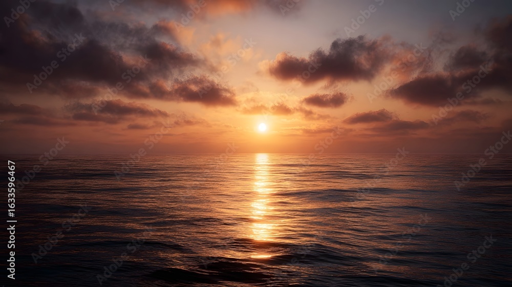Obraz premium Breathtaking sunset over a serene calm ocean